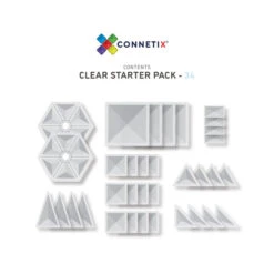 Connetix Tiles | 34 Piece Clear Pack -Simple Play Stories Connetix Tiles 34 Piece Clear Pack contents