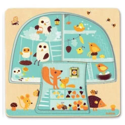 Djeco | Three-Layer Wooden Puzzle | Tree House Chez-Nut -Simple Play Stories Djeco three layer wooden treehouse puzzle 2
