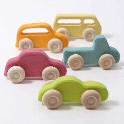 Grimm's | Coloured Wooden Cars | Slimline 5 Pieces -Simple Play Stories Grimms Slimline Cars Set of 5 Wooden Toys 3