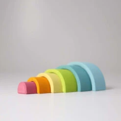 Grimm's | Small Rainbow Pastel -Simple Play Stories Grimms Small Pastel Rainbow Wooden Stacking Toy 2