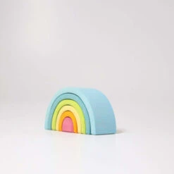Grimm's | Small Rainbow Pastel -Simple Play Stories Grimms Small Pastel Rainbow Wooden Stacking Toy