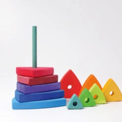 Grimm's | Triangular Stacking Tower | Large Rainbow -Simple Play Stories Grimms Triangular Stacking Tower Large Rainbow 3