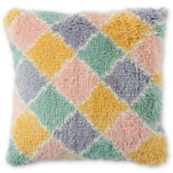 Kip And Co | Harlequin Pastel Wool Shag Cushion