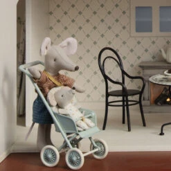 Maileg | Mum Mouse -Simple Play Stories Maileg Mum Mouse Twin Baby Stroller Micro Mint
