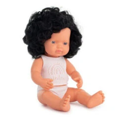 Miniland | Baby Doll 38cm | Black Curly Hair Caucasian Girl -Simple Play Stories Miniland Curly Black Haired Girl Boxed 2