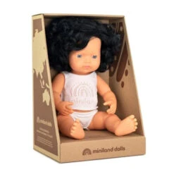 Miniland | Baby Doll 38cm | Black Curly Hair Caucasian Girl