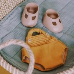 Olli Ella | Dinkum Doll Romper | Mustard -Simple Play Stories Olli Ella Dinkum Doll Romper Mustard in Reva basket