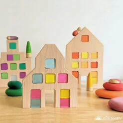 Papoose | Dutch Wood Houses 3 Pieces -Simple Play Stories Papoose Dutch Houses 4