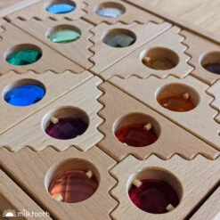 Papoose | Dutch Step Gables | 8 Cool Gem Blocks & 8 Warm Windows In Tray -Simple Play Stories Papoose Dutch Step Gables Mix Cool Blocks Warm Windows