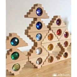 Papoose | Dutch Step Gables | 8 Cool Gem Blocks & 8 Warm Windows In Tray -Simple Play Stories Papoose Dutch Step Gables Mix Cool Blocks Warm Windows 6