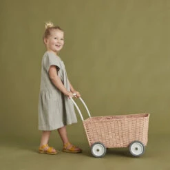 Olli Ella | Strolley | Rose Pink -Simple Play Stories olli ella rose strolley wicker rattan dolls pram toy 2