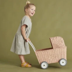 Olli Ella | Strolley | Rose Pink -Simple Play Stories olli ella rose strolley wicker rattan dolls pram toy 3