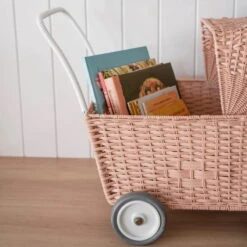 Olli Ella | Strolley | Rose Pink -Simple Play Stories olli ella rose strolley wicker rattan dolls pram toy 4
