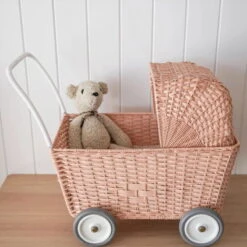 Olli Ella | Strolley | Rose Pink -Simple Play Stories olli ella rose strolley wicker rattan dolls pram toy 5