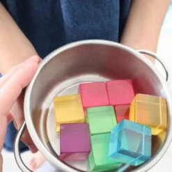 Papoose | Lucite Cubes 16 Bright Blocks With Tray -Simple Play Stories playdaysinperth for Milk Tooth Papoose Bright Lucite Cubes 23